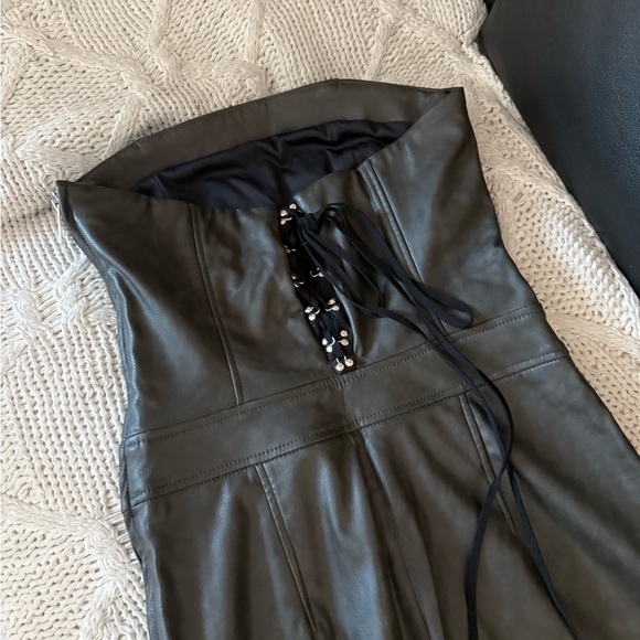 Dark green  Faux Leather Cargo Jumpsuit - Picture 4 of 7